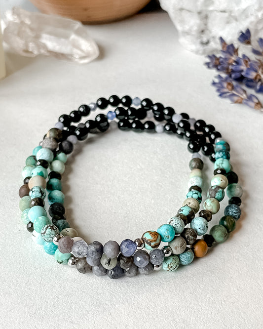 December Bracelet - Tanzanite, Turquoise, Onyx