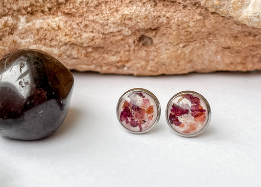 January Stud Earrings - Carnation & Garnet