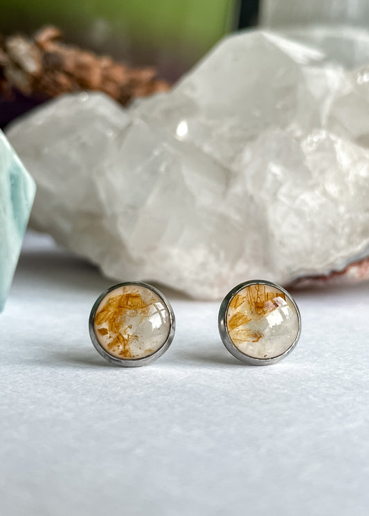 March Stud Earrings - Daffodil & Aquamarine