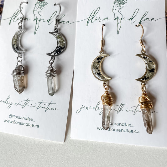 Sage, Tourmaline, & Smokey Quartz Earrings